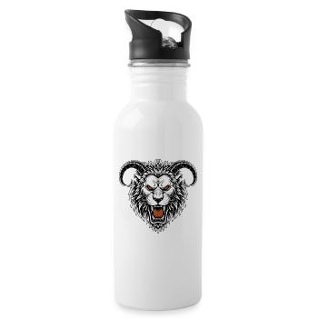 Lion Mask Ram's Horns White Chimera Totem - Water bottle with straw - white - Right