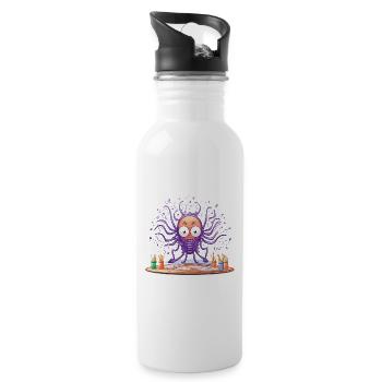 Kreativer Tinten-Octopus - Trinkflasche mit integriertem Trinkhalm - Weiß - Rechts