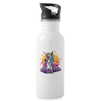 Licorne au coucher de soleil avec micro - Gourde avec paille intégrée - blanc - Droite