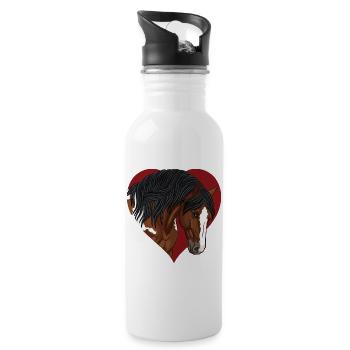 The head of a piebald horse and a red heart - Water bottle with straw - white - Right