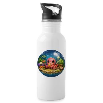 Bunter Oktopus in Blasen - Trinkflasche mit integriertem Trinkhalm - Weiß - Rechts
