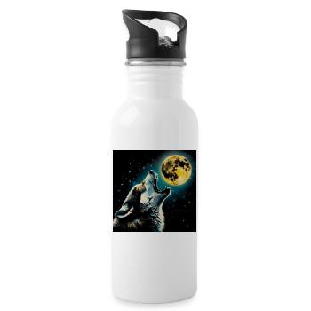 Wolf heult zum Vollmond - Trinkflasche mit integriertem Trinkhalm - Weiß - Rechts