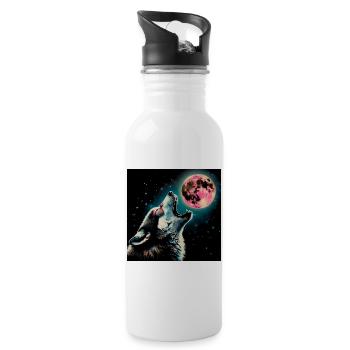 Wolf heult zum Vollmond - Trinkflasche mit integriertem Trinkhalm - Weiß - Rechts