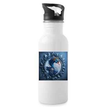 Blauer Phoenix-Wappen im Bild - Trinkflasche mit integriertem Trinkhalm - Weiß - Rechts