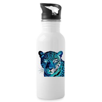 Fluoreszierender geometrischer Blauer Leopard - Trinkflasche mit integriertem Trinkhalm - Weiß - Rechts