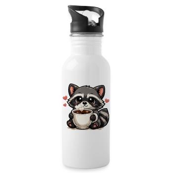 Kuschelraccoon Kaffee Herzchen - Water bottle with straw - white - Right