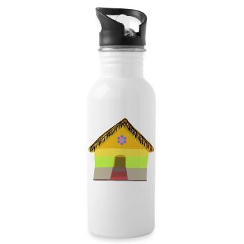 Colourful village house with thatched roof - Water bottle with straw - white - Right