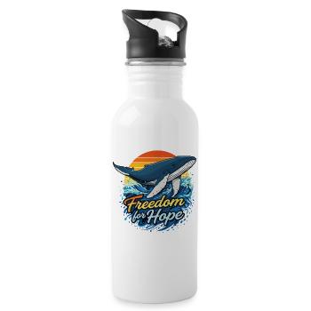 Freedom for Hope - Wal Sundowner - Trinkflasche mit integriertem Trinkhalm - Weiß - Rechts