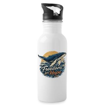 Freedom for Hope: Wal & Welle - Trinkflasche mit integriertem Trinkhalm - Weiß - Rechts