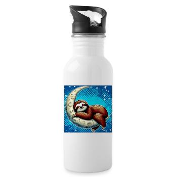 Sloth sleeps on the Moon - Water bottle with straw - white - Right