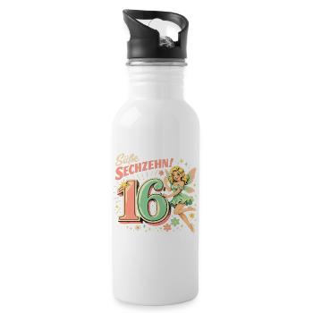 Retro Elfe 16 – Vintage Werbeprint in Pastell - Trinkflasche mit integriertem Trinkhalm - Weiß - Rechts