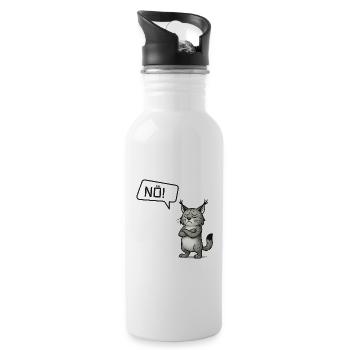 Nö! Luchs – Sturer Pinselohr sagt Nein - Trinkflasche mit integriertem Trinkhalm - Weiß - Rechts