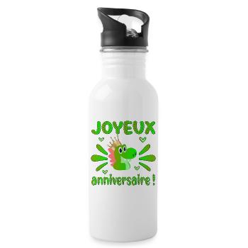 Anniversaire Dinosaures - Gourde avec paille intégrée - blanc - Droite