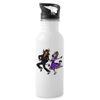 Gnu und Zebra im rockigen Tanzmoment - Trinkflasche mit integriertem Trinkhalm - Weiß - Rechts