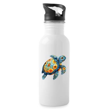 Florale Schildkröte  - Trinkflasche mit integriertem Trinkhalm - Weiß - Rechts