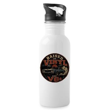 Vinyl- und V8-Motoren: Vintage Auto Design - Trinkflasche mit integriertem Trinkhalm - Weiß - Rechts