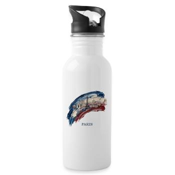 Paris Brushstroke Cityscape Flag - Water bottle with straw - white - Right