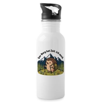 Der Berg hat Zeit. Ich auch. – Igel Wandershirt - Trinkflasche mit integriertem Trinkhalm - Weiß - Rechts