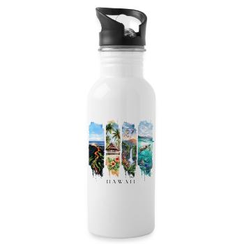 Hawaii Vacation Travel – Volcano & Beach Motif - Water bottle with straw - white - Right