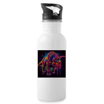Neon Triceratops Graffiti - Trinkflasche mit integriertem Trinkhalm - Weiß - Rechts