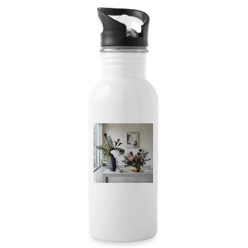 Geometrische Blüten Vasen - Modern Art - Trinkflasche mit integriertem Trinkhalm - Weiß - Rechts