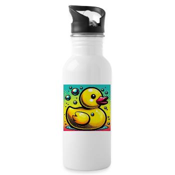 Ente Ente Ente Ente Ente - Trinkflasche mit integriertem Trinkhalm - Weiß - Rechts