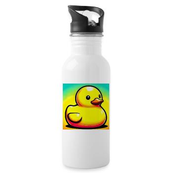 Ente Ente Ente Ente Ente - Trinkflasche mit integriertem Trinkhalm - Weiß - Rechts
