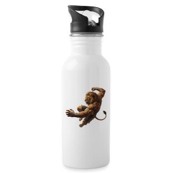 Lion in the Leap - Water bottle with straw - white - Right