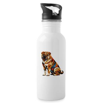 Shar pei Geometric - Water bottle with straw - white - Right