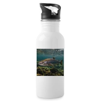 Lachs-Unterwassermotiv - Trinkflasche mit integriertem Trinkhalm - Weiß - Rechts