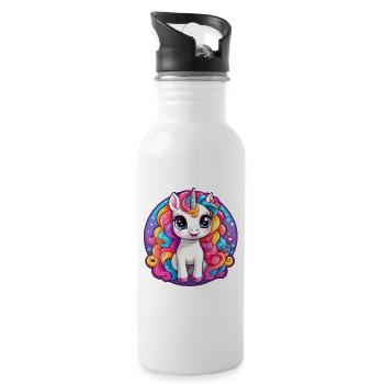 Traumhaftes Regenbogeneinhorn - Trinkflasche mit integriertem Trinkhalm - Weiß - Rechts