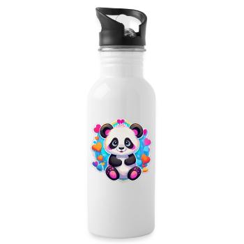 Panda Coeur Arc-en-Ciel - Gourde avec paille intégrée - blanc - Droite