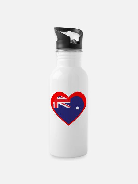 Red Aussie Heart – Wahrer südlicher Geist - Trinkflasche mit integriertem Trinkhalm - Weiß