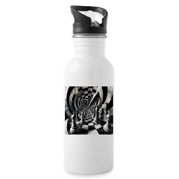 Schachspirale in Schwarz-Weiß - Trinkflasche mit integriertem Trinkhalm - Weiß - Rechts