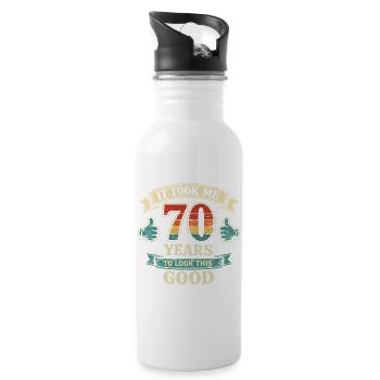 70 Jahre, um so schön zu sein – Jubiläumshumor - Trinkflasche mit integriertem Trinkhalm - Weiß - Rechts