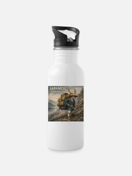Japanisches Shika Bokka-Design - Trinkflasche mit integriertem Trinkhalm - Weiß