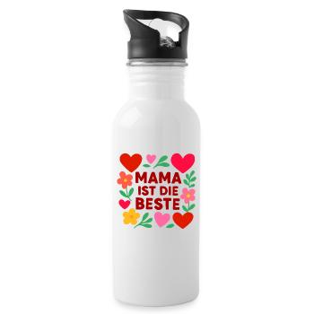 Mama ist die Beste  - Trinkflasche mit integriertem Trinkhalm - Weiß - Rechts