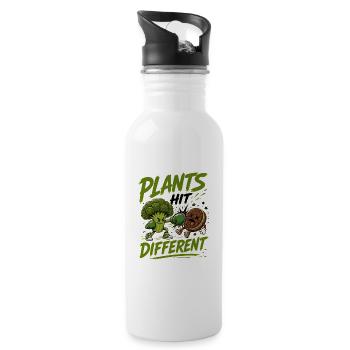 Plants Hit Different - Lustig Veggie/Vegan Design - Trinkflasche mit integriertem Trinkhalm - Weiß - Rechts