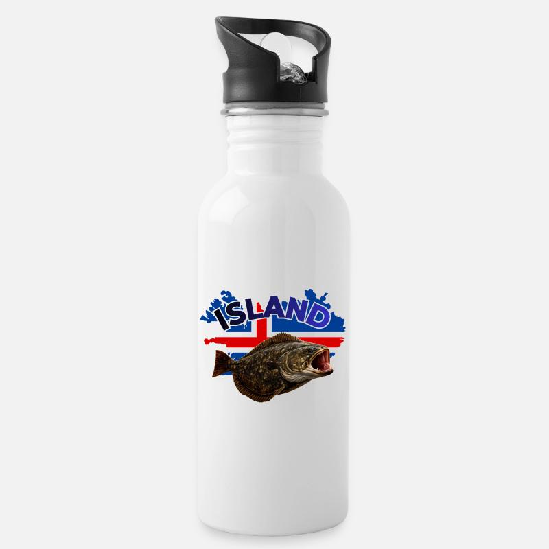 Heilbutt Angeln Island - Trinkflasche mit integriertem Trinkhalm - Weiß