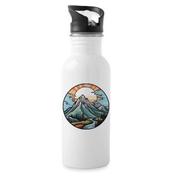 Mountains Landscape - Water bottle with straw - white - Right