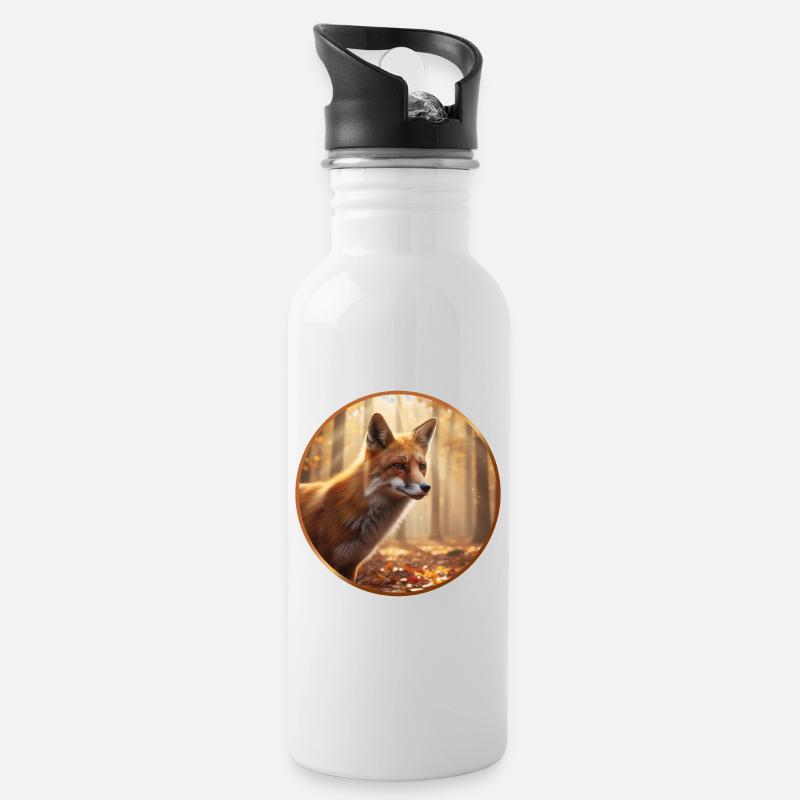 T-Shirt-Design „Fuchs“ - Trinkflasche mit integriertem Trinkhalm - Weiß