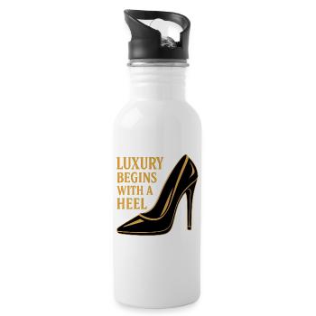 Luxury High Heel – Edles Gold Design Spruch - Trinkflasche mit integriertem Trinkhalm - Weiß - Rechts