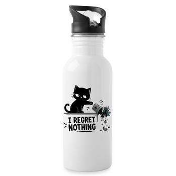  I Regret Nothing Lustige Schwarze Katze Stürzt - Trinkflasche mit integriertem Trinkhalm - Weiß - Rechts