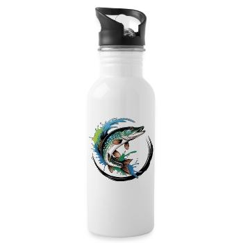 Hecht angeln - Trinkflasche mit integriertem Trinkhalm - Weiß - Rechts