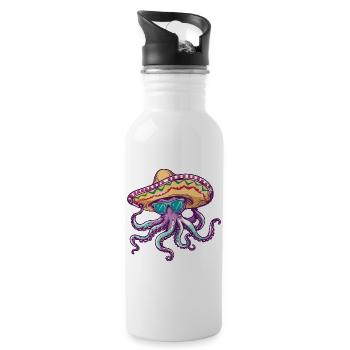 Oktopus Lustig Sombrero - Trinkflasche mit integriertem Trinkhalm - Weiß - Rechts