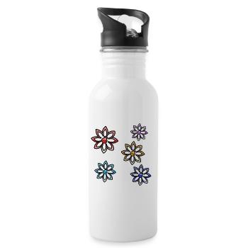 Blumen - Trinkflasche mit integriertem Trinkhalm - Weiß - Rechts