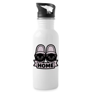 Pug Slippers Home Banner - Water bottle with straw - white - Right