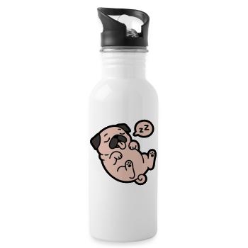 Schlafender Mops Hund Faulenzer - Trinkflasche mit integriertem Trinkhalm - Weiß - Rechts