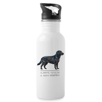 Labrador Low-Poly - Always hungry, always happy - Trinkflasche mit integriertem Trinkhalm - Weiß - Rechts