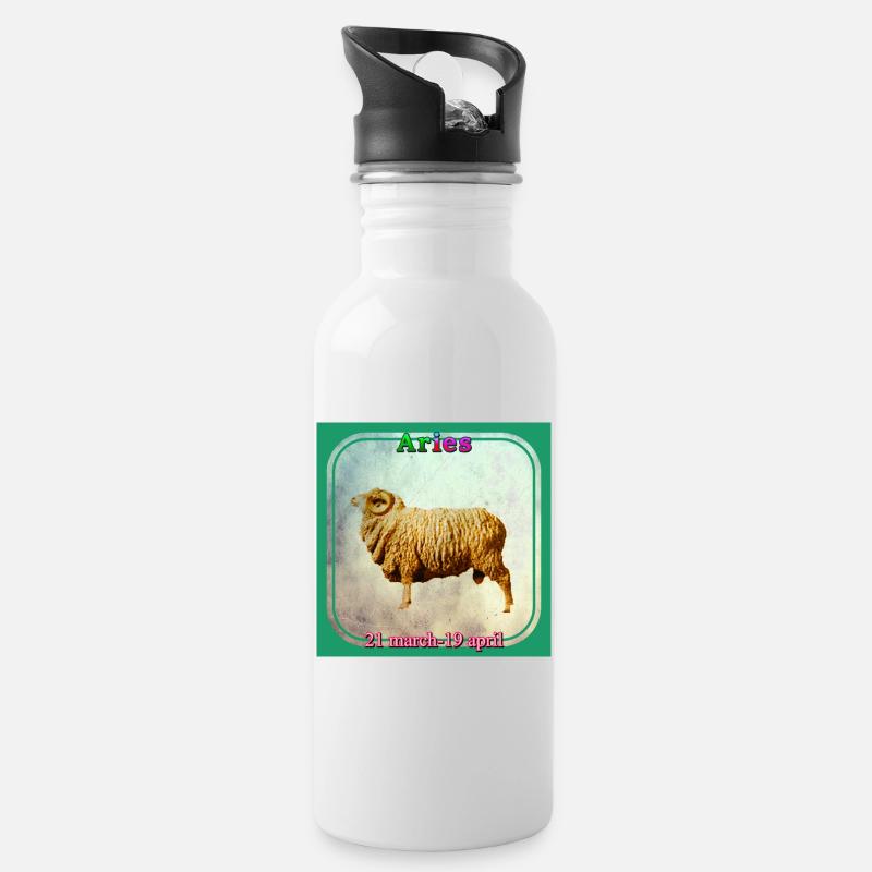 Aries - Water bottle with straw - white
